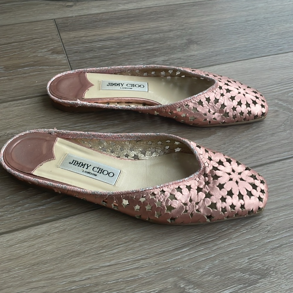 Jimmy Choo Metallic Pink Star Cutout Mule / Slides / Flats 💖